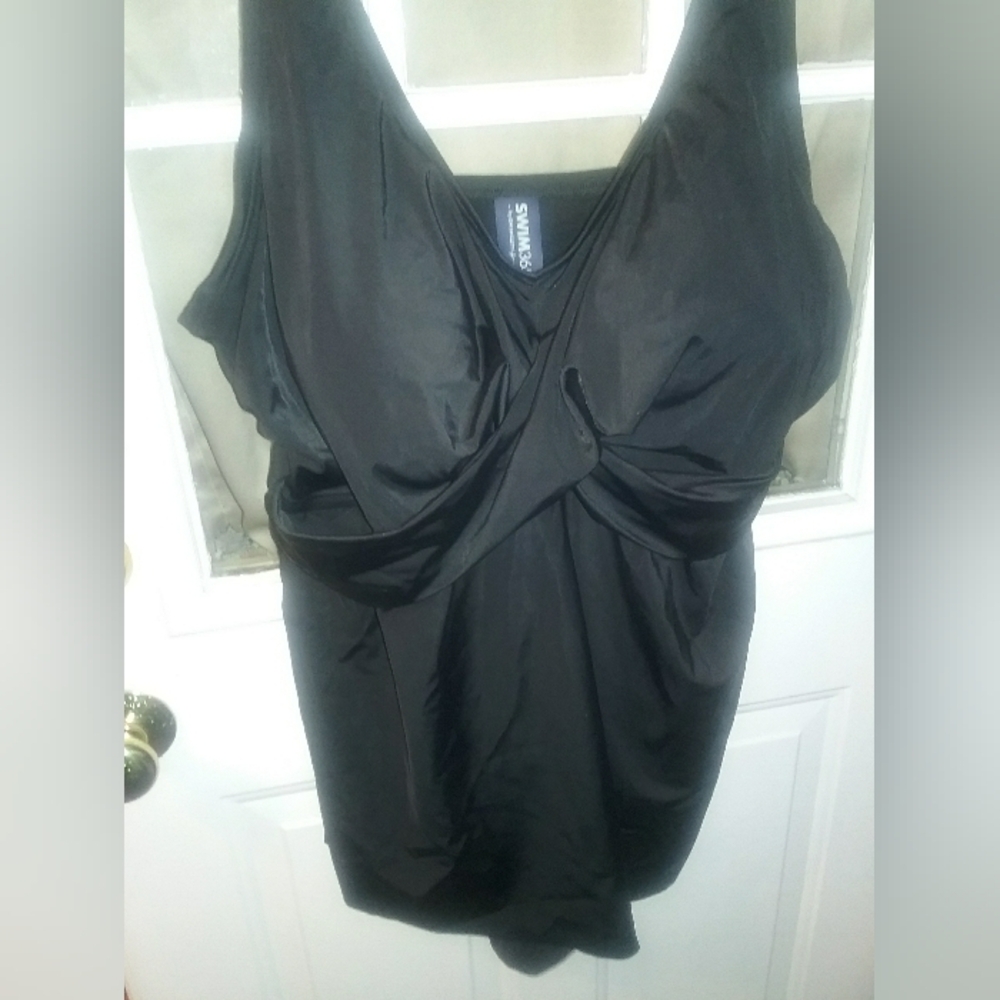 Black Twist-Front Swim Top with Good Support and Metal Adjustments - 24